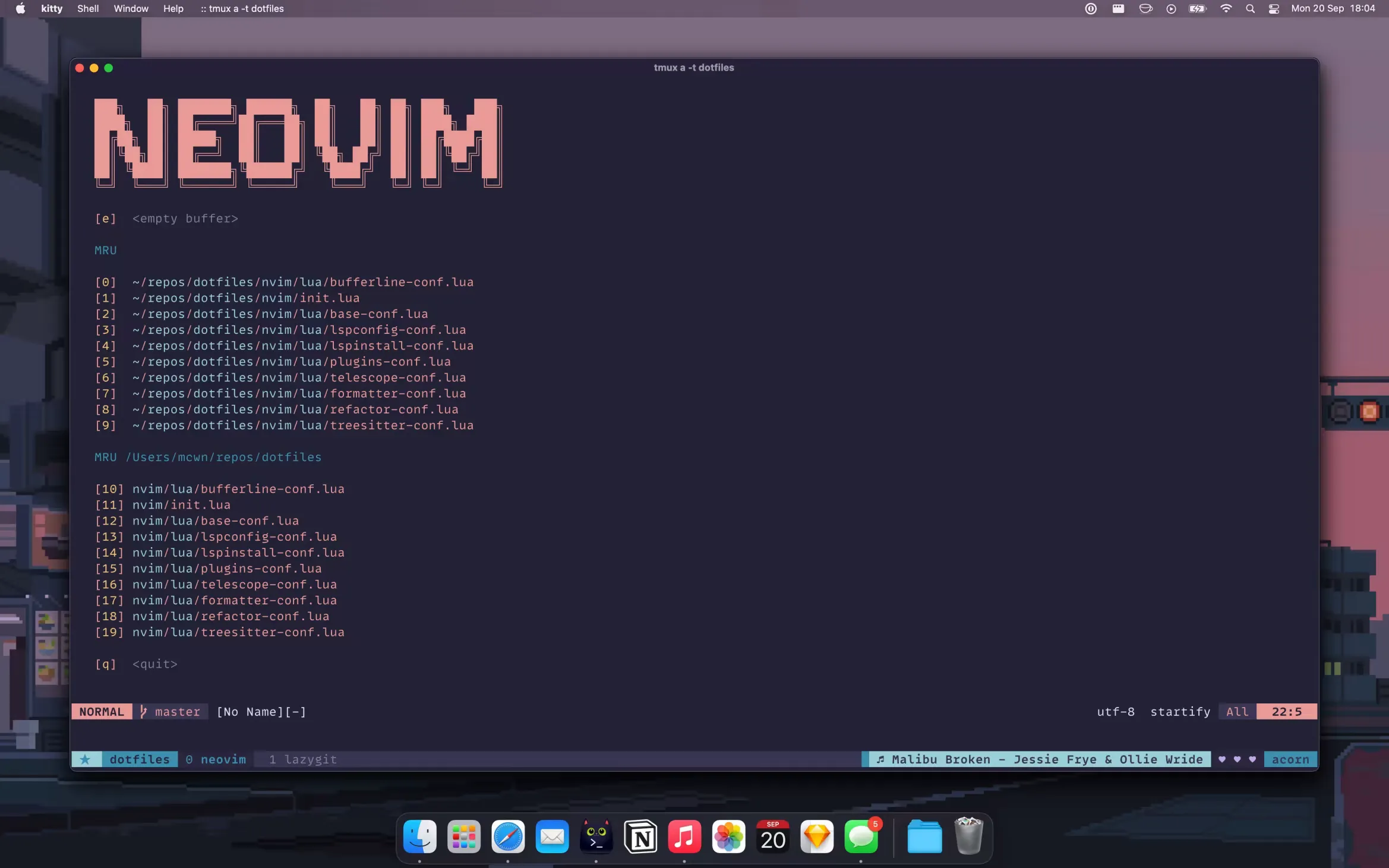 Macintosh desktop with a terminal window containing the neovim editor